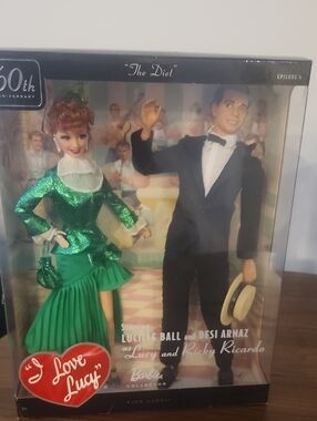 Barbie I Love Lucy Lucille Ball & Desi Arnaz Dolls Green Black